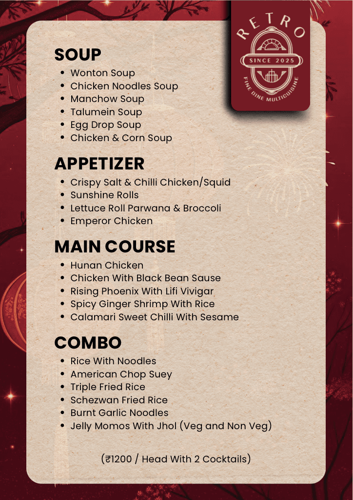 Retro Fine Dine Chinese menu preview